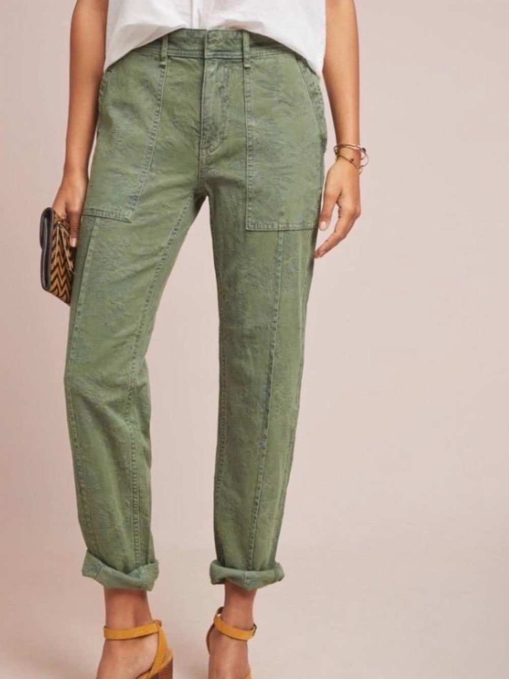 28" Anthropologie The Wanderer Green Leaf Print Pants